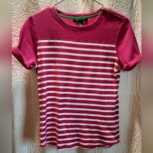 Lauren Ralph Lauren Blouse Womans Medium Pink White Striped Preppy Classic